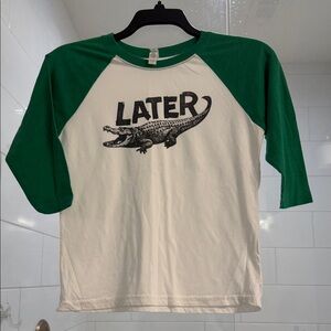 Next Level Apparel Green and White Reptile Raglan Tee